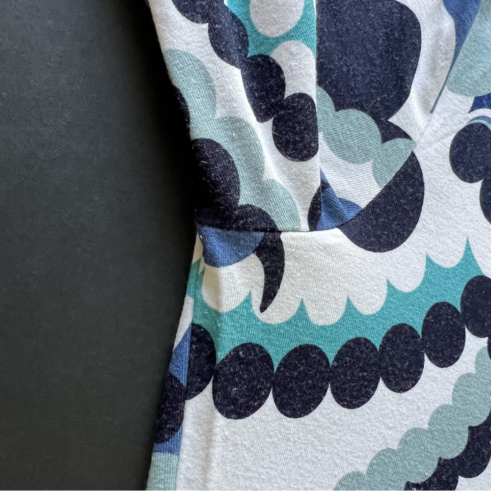 Boden Size US 8 Beaded V-Neck Dress Blue Teal Abstract Print Stretch Jersey - Picture 11 of 11